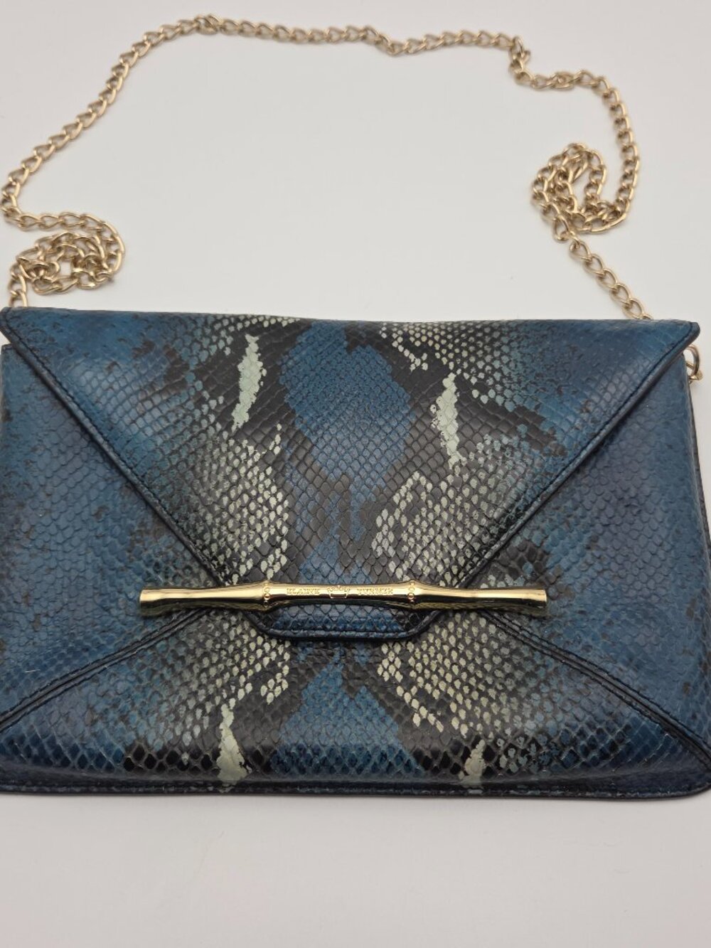 Elaine Turner Blue Python Envelope Crossbody Clutch